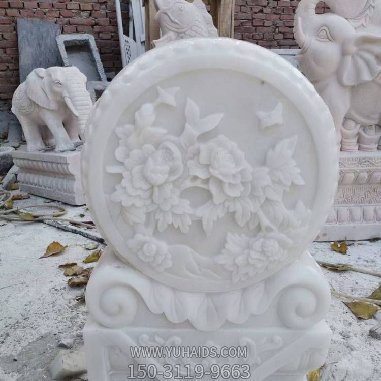 庭院汉白玉抱鼓石一对小象门墩博鱼网页版