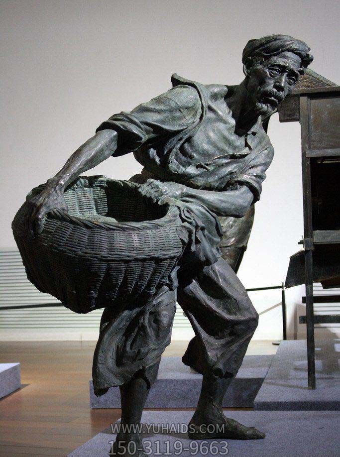景区公园拿着竹筐的铜雕老人博鱼网页版