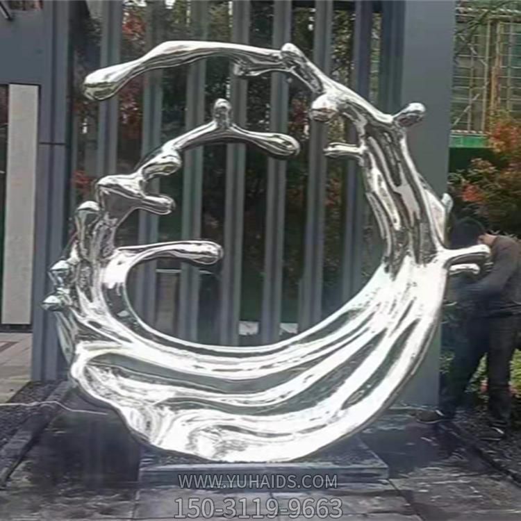 酒店户外景观不锈钢镜面抛光工艺制作浪花摆件博鱼网页版