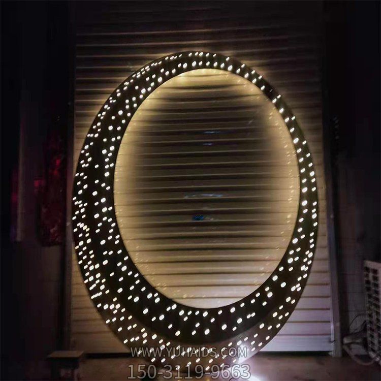 不锈钢抽象镂空灯光亮化圆环会所水景观摆件博鱼网页版