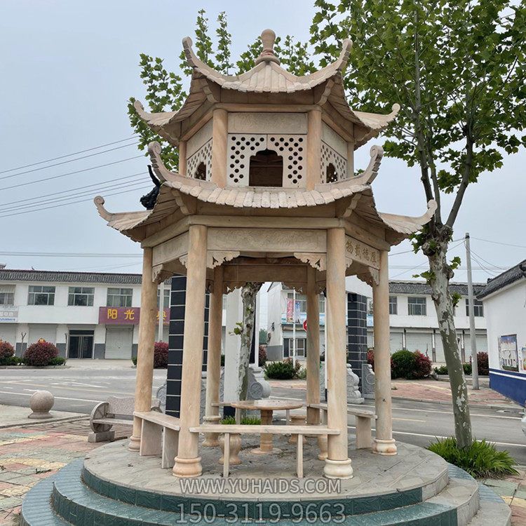 城市街边装饰晚霞红雕刻二层中式凉亭博鱼网页版