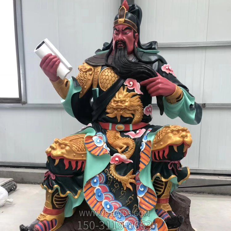 寺庙大型玻璃钢彩绘仿铜武财神博鱼网页版