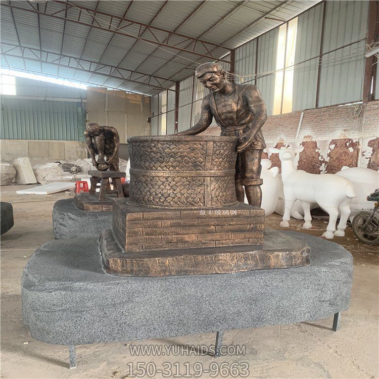 情景小品制茶的铜雕人物景观博鱼网页版