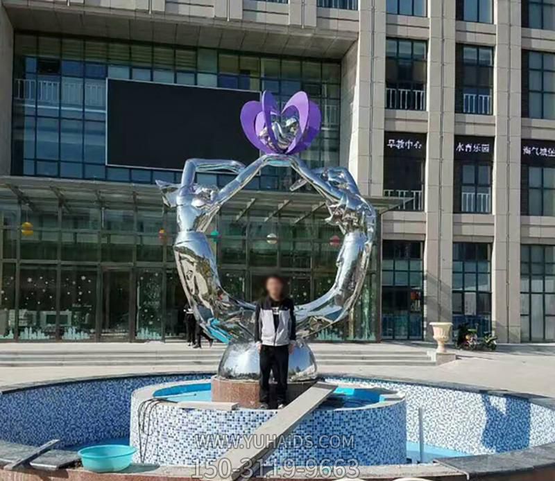 企业景区喷泉摆放烤漆镜面不锈钢花环博鱼网页版