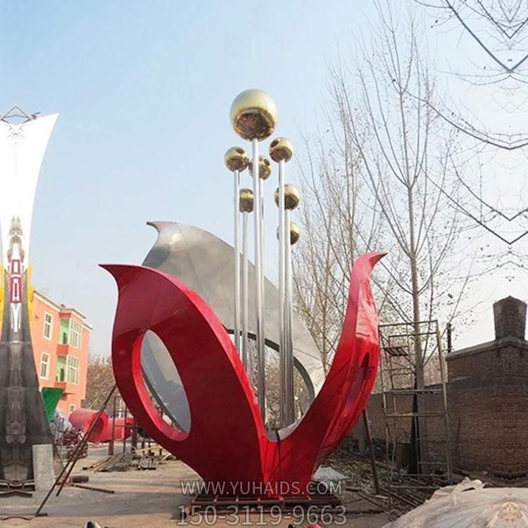 广场大型不锈钢创意花蕊博鱼网页版摆件