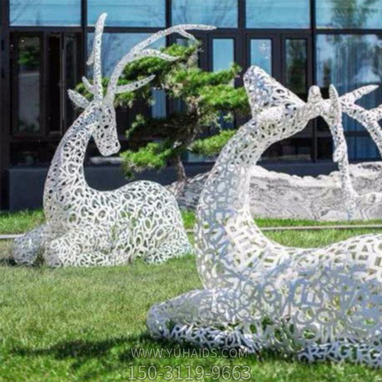 不锈钢镂空梅花鹿摆件小区草地景观博鱼网页版