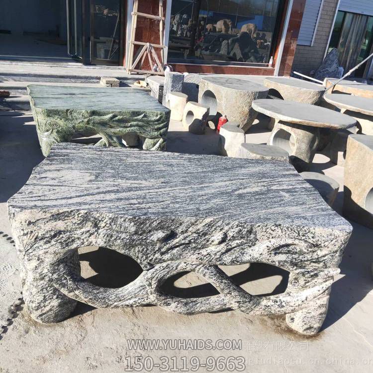 石雕大理石雕刻异形树枝镂空石桌公园户外摆件博鱼网页版