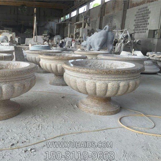 黄金麻大理石雕刻欧式花盆公园小区装饰花钵博鱼网页版