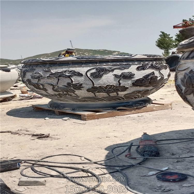 大型户外青石浮雕圆形养花养鱼花盆博鱼网页版