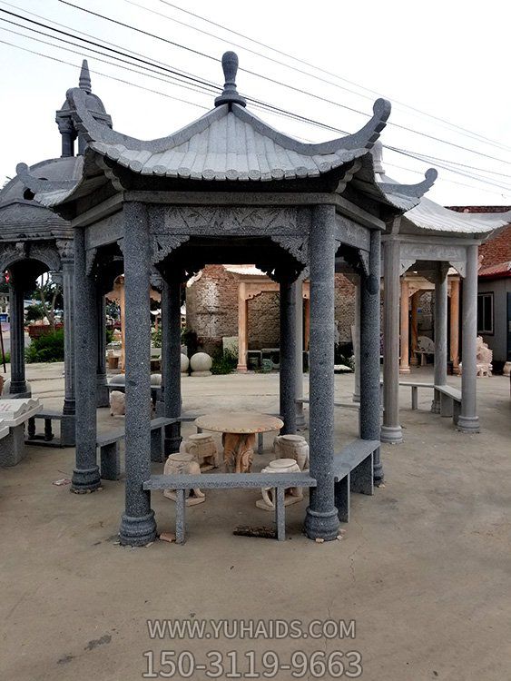 花岗岩单层中式六角石亭子 户外园林景观博鱼网页版