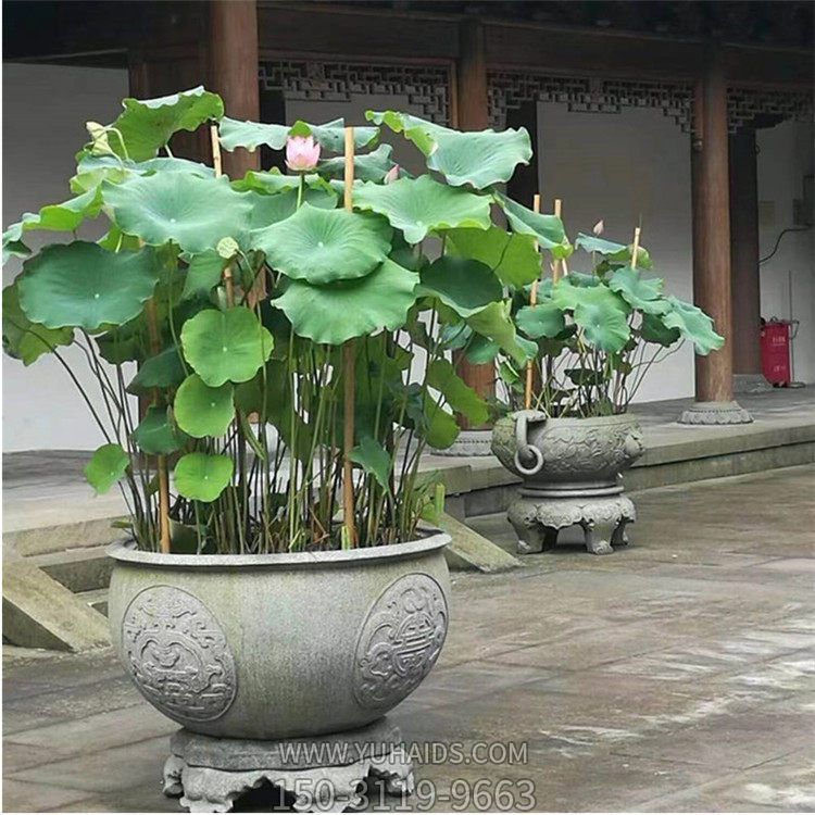 青石仿古做旧浮雕 景区室外荷花圆水缸博鱼网页版