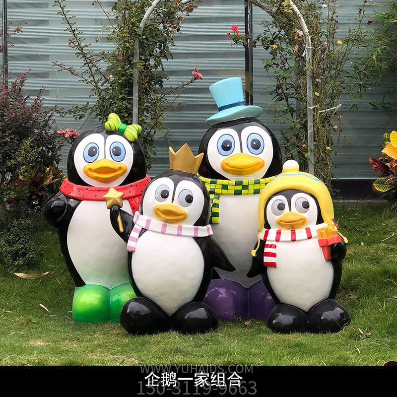 公园创意玻璃钢多彩企鹅博鱼网页版