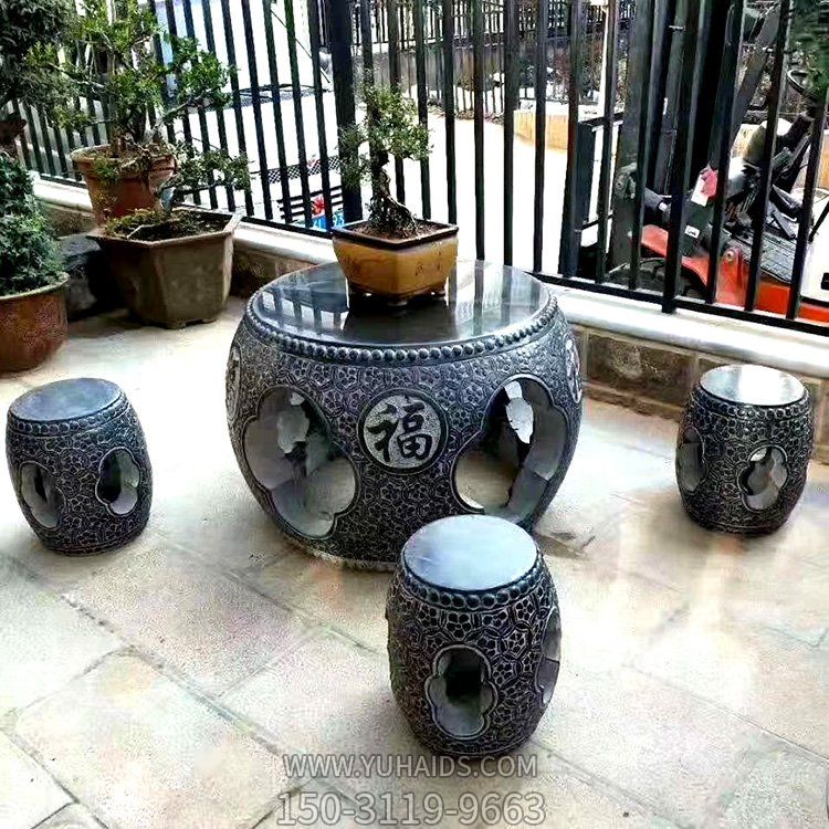 家用仿古青石空心园林景观摆件石桌石凳博鱼网页版