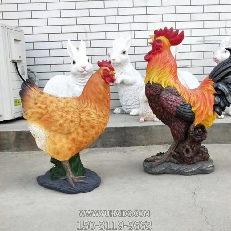农场公园玻璃钢仿真动物公鸡母鸡博鱼网页版摆件