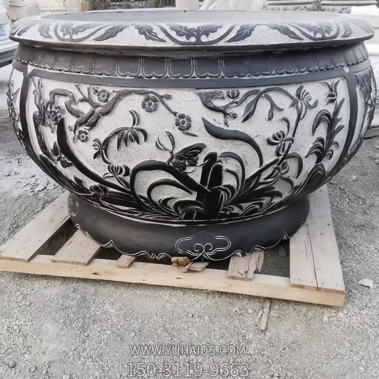大型浮雕菊花青石石雕庭院花盆博鱼网页版