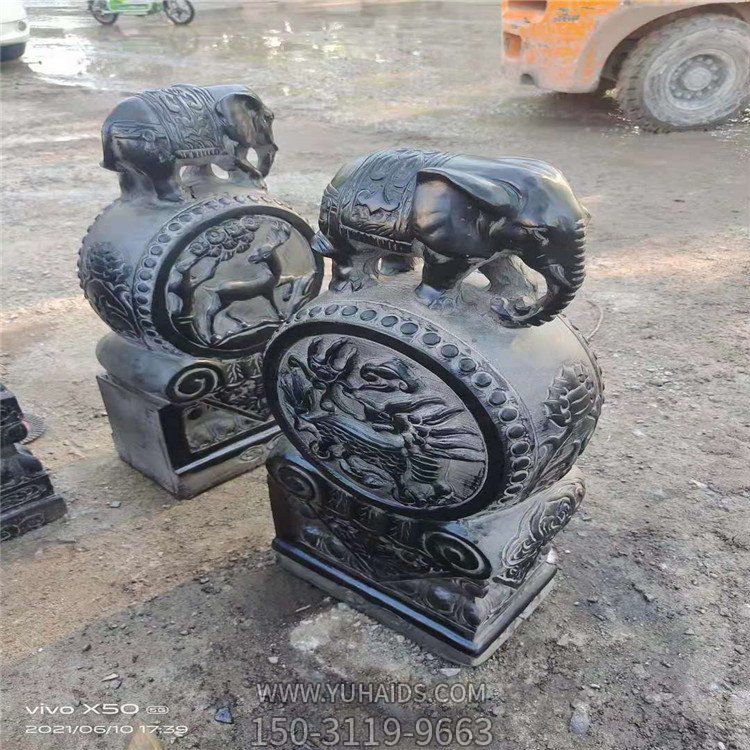 青石雕刻复古做旧小象庭院门口抱鼓石摆件博鱼网页版