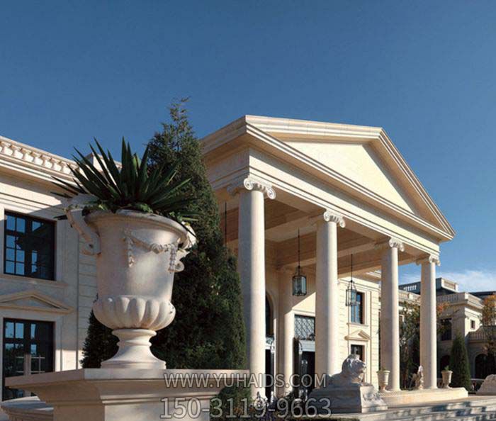 欧式创意别墅汉白玉石雕花盆博鱼网页版