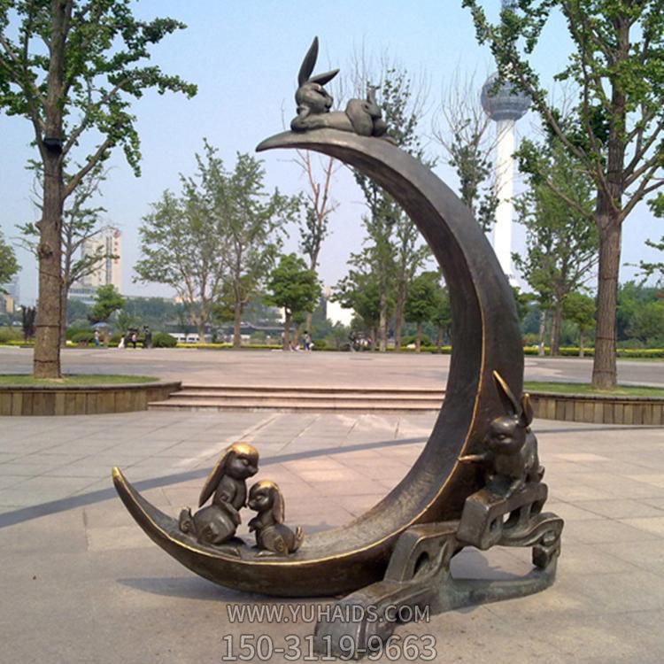 广场摆放黄铜铸造月亮兔子动物博鱼网页版