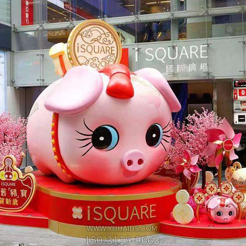 商场门口大号粉色呆萌玻璃钢猪博鱼网页版