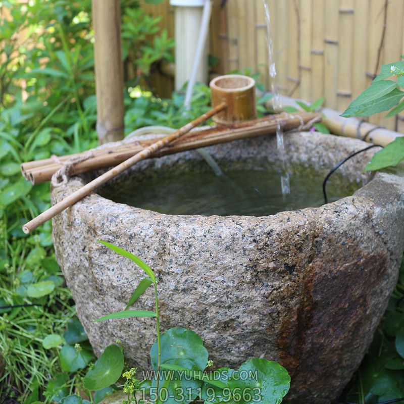 水缸造景摆件流水庭院景观日式石钵户外喷泉石槽鱼缸博鱼网页版