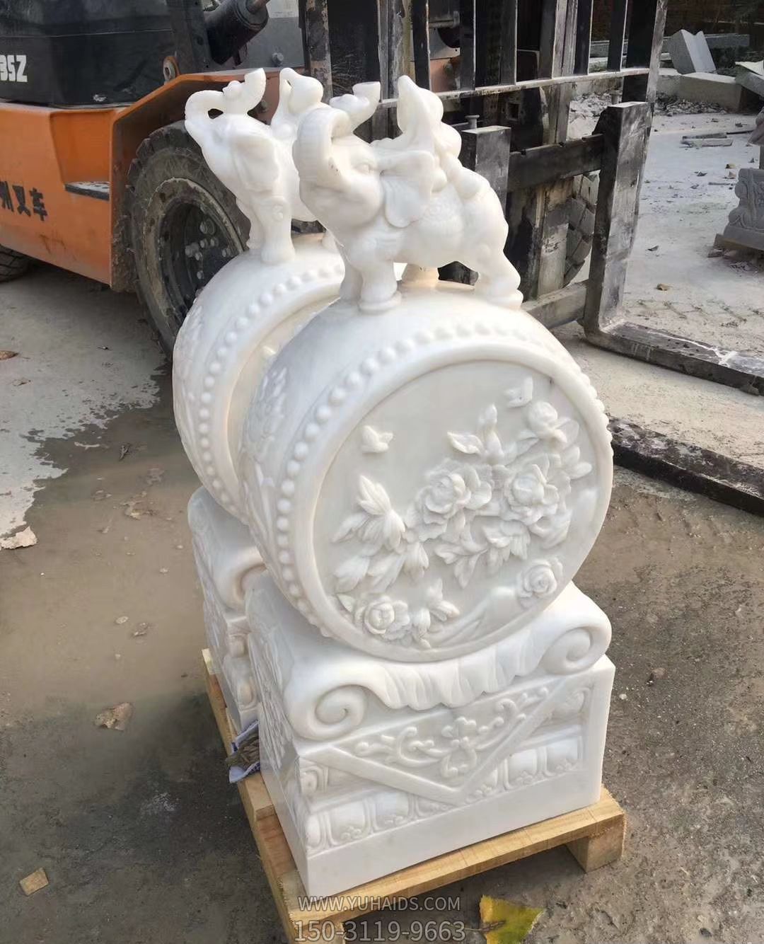 庭院园林门口摆放汉白玉招财吉祥小象石门墩博鱼网页版