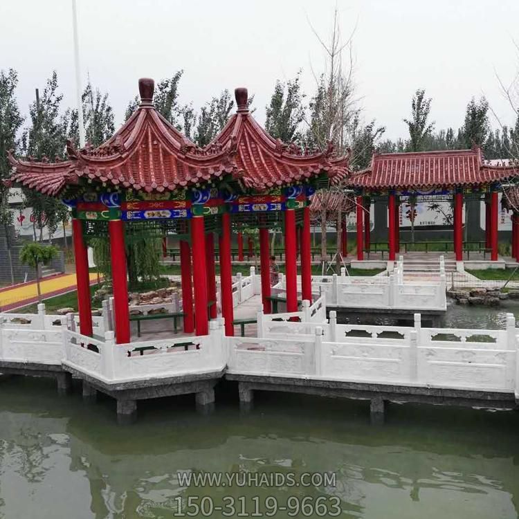 公园水池造景中式仿古建筑实木防腐木六角凉亭博鱼网页版