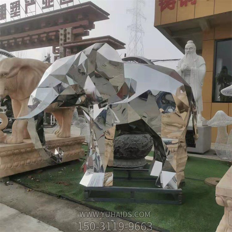 大象景观不锈钢几何块面动物景观大象博鱼网页版