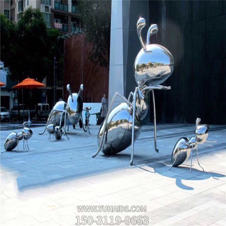 大型不锈钢蚂蚁博鱼网页版镜面动物广场园林景观 博鱼网页版