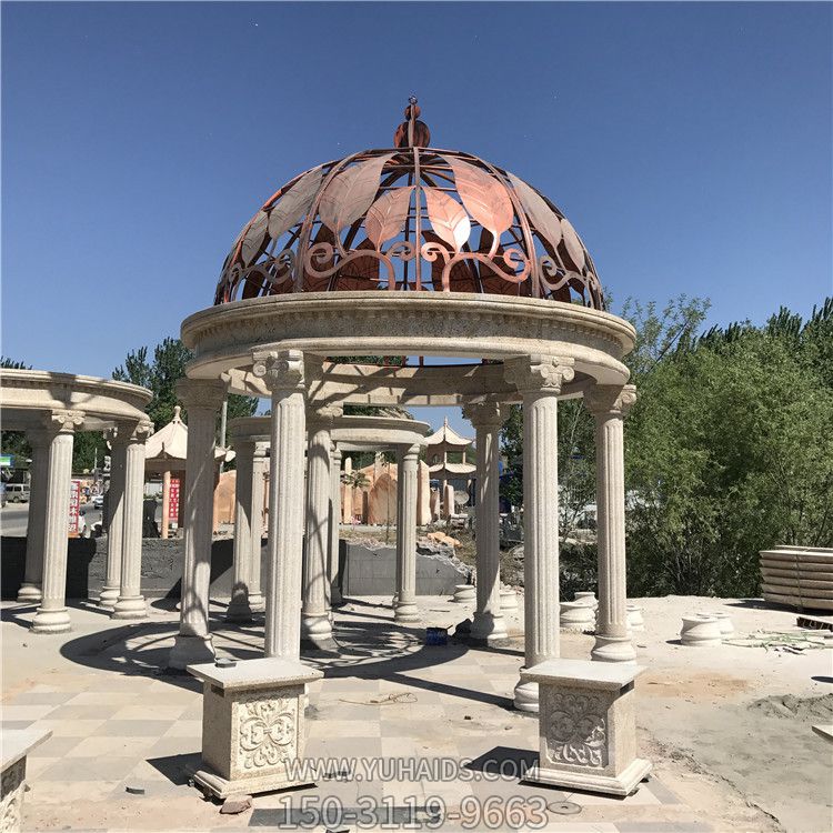 欧式罗马柱铁艺树叶圆顶别墅花园北方凉亭博鱼网页版