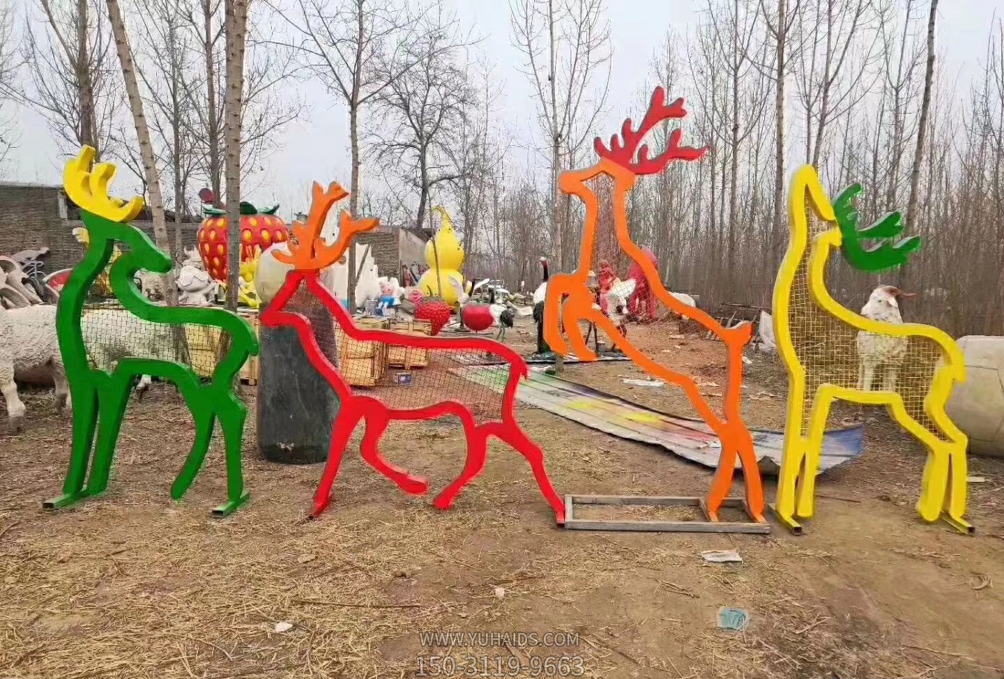 户外景区玻璃钢彩绘抽象艺术梅花鹿博鱼网页版