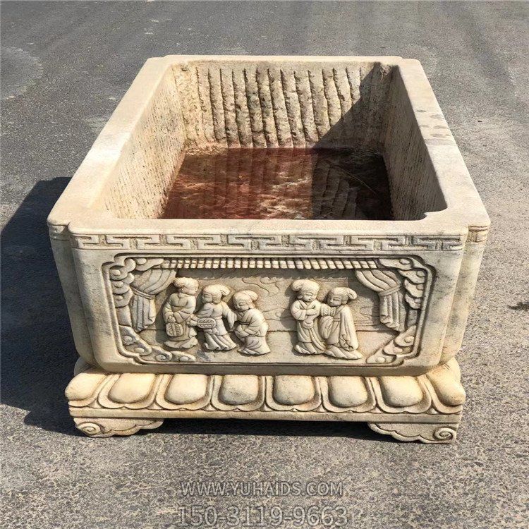 中式庭院摆放大理石浮雕长形养鱼老石槽水缸博鱼网页版