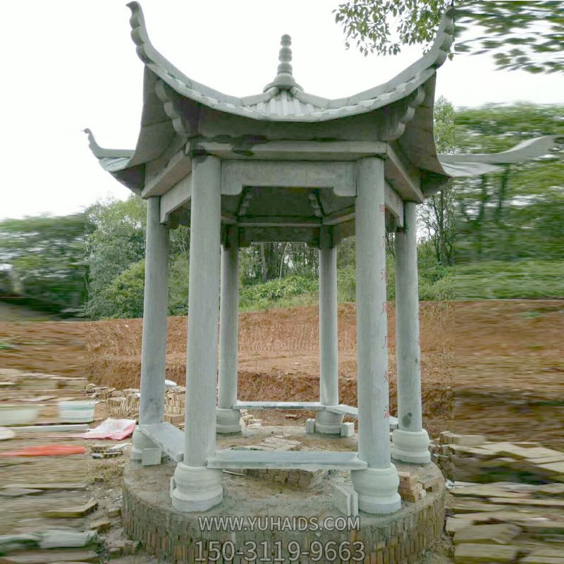 村口摆放青石六角凉亭景观石雕博鱼网页版