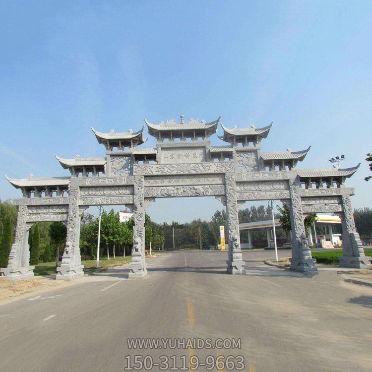园林乡村村口多门大型户外石雕牌坊博鱼网页版