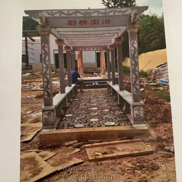  园林景观石亭摆件加工设计寺庙双层六角石雕凉亭 博鱼网页版