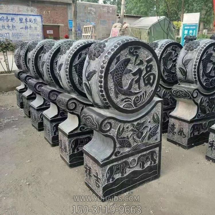 大理石浮雕鲤鱼吉祥圆形抱鼓石博鱼网页版