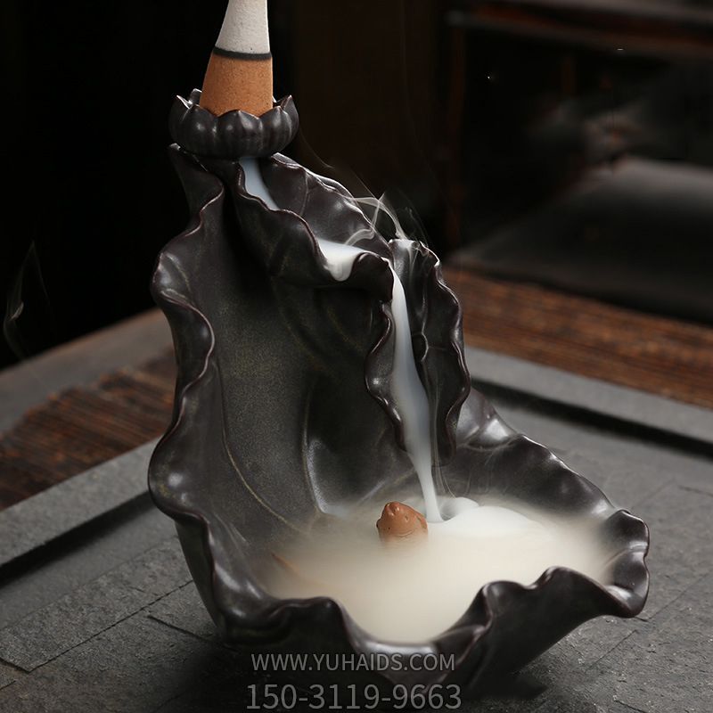 荷叶造型陶瓷倒流檀香禅意香炉摆件博鱼网页版