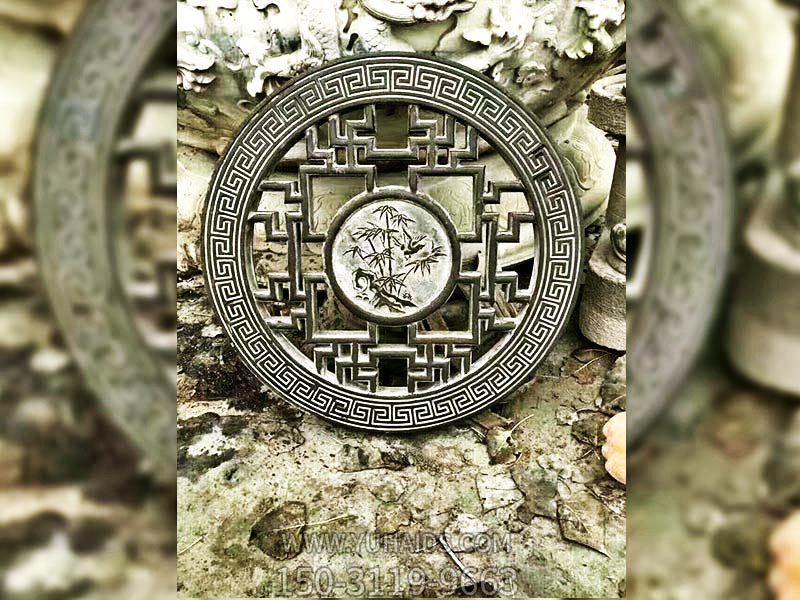 园林庭院门口圆形竹子浮雕镂空石花窗博鱼网页版