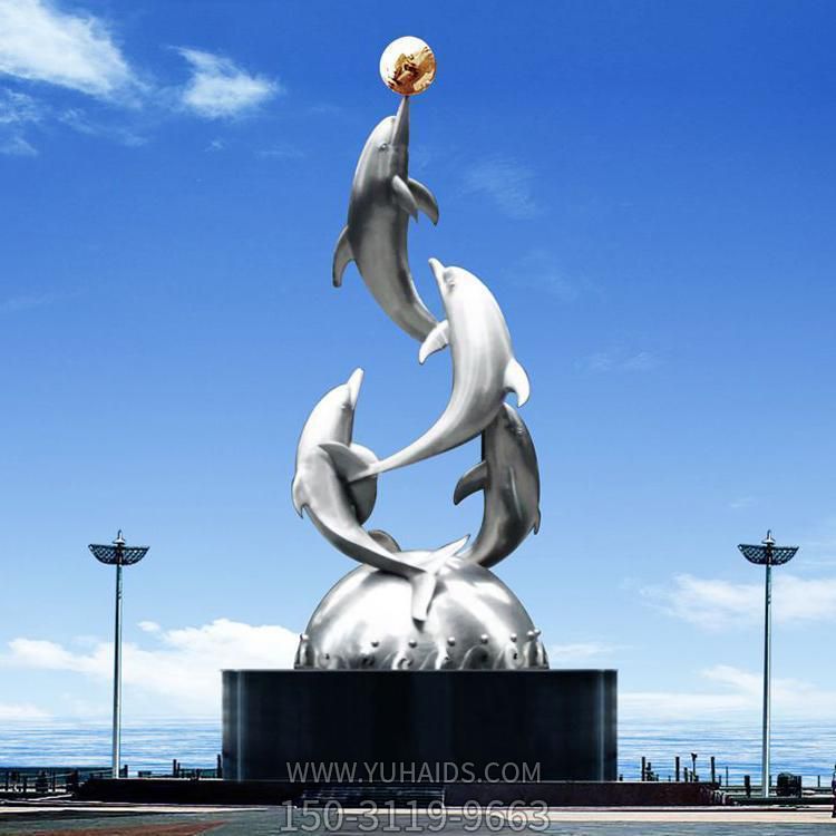镜面不锈钢海豚博鱼网页版制作 城市广场地产摆件