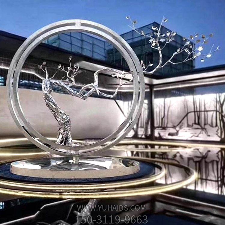 酒店会所不锈钢几何创意树枝圆环摆件博鱼网页版