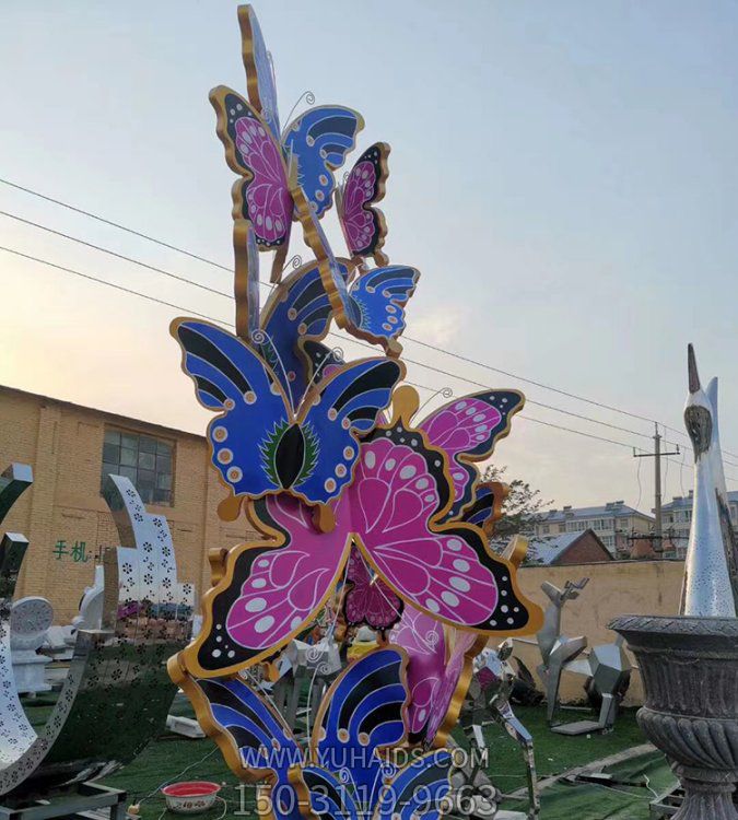 园林户外不锈钢彩绘群飞的蝴蝶博鱼网页版