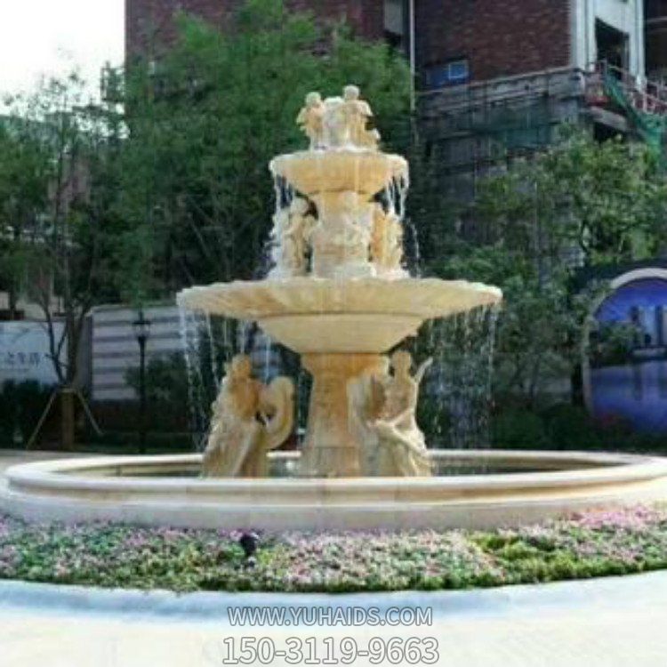 黄锈岩小天使西方人物小区大型天然石材喷泉博鱼网页版