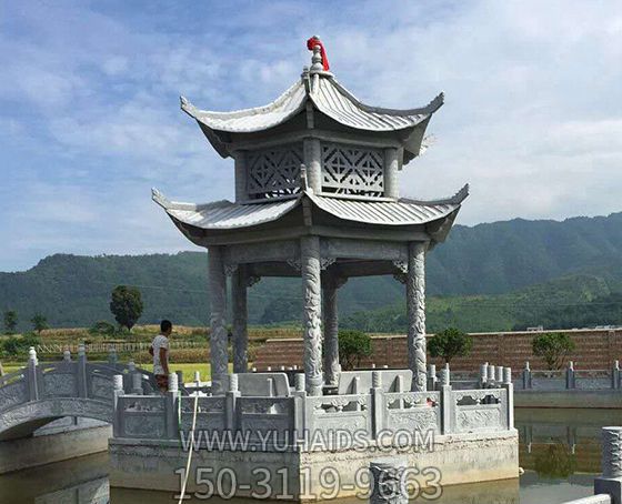 景区湖中摆放双层青石仿古观景休闲凉亭博鱼网页版