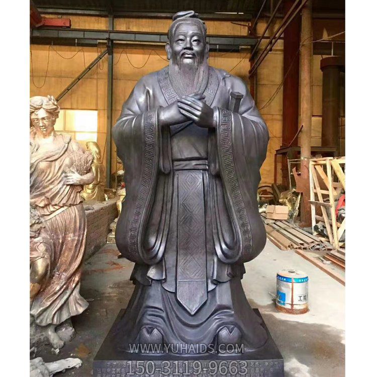 玻璃钢仿铜儒家创始人孔子立式雕像 校区广场落地摆件博鱼网页版