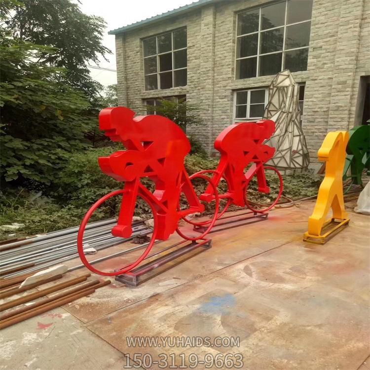 公园广场摆放不锈钢喷漆骑行抽象运动人物博鱼网页版