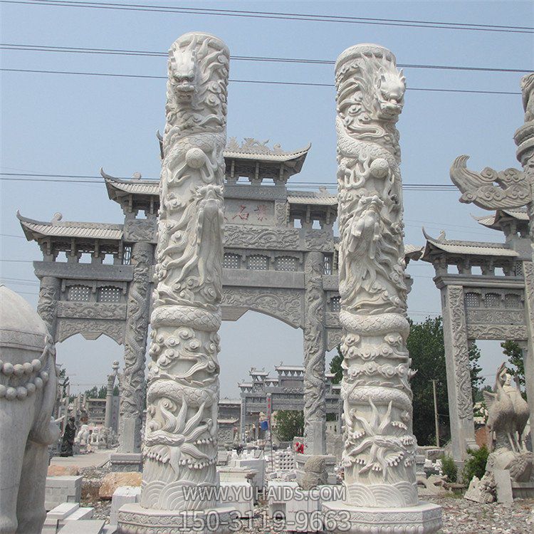 大理石石雕户外园林大型盘龙石柱博鱼网页版