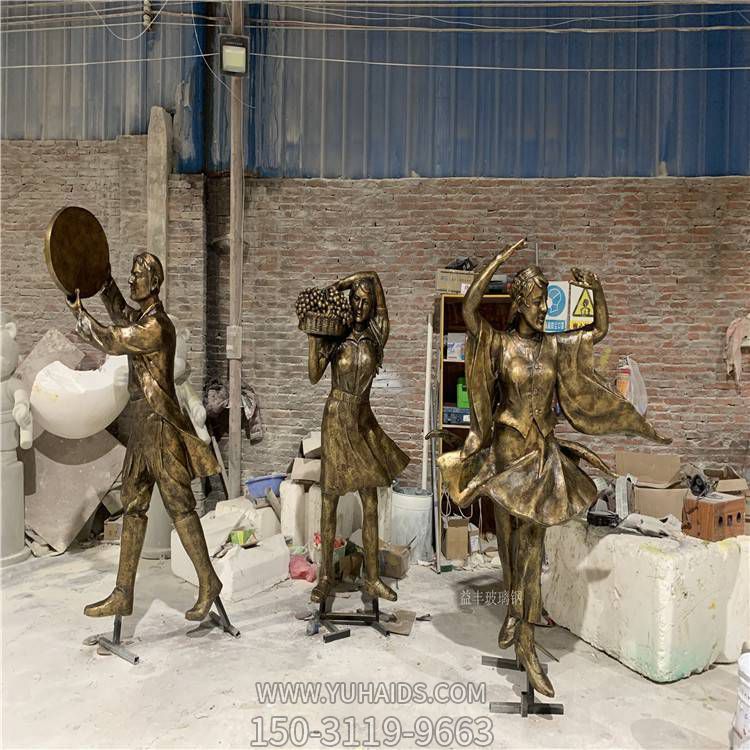 玻璃钢仿铜户外园林景观跳舞的少数民族人物博鱼网页版