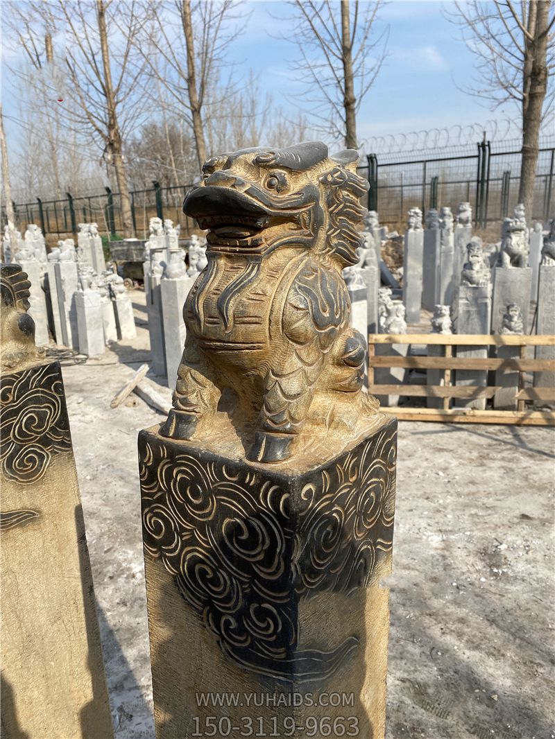 庭院做旧黑黄神兽祥云大理石拴马柱博鱼网页版