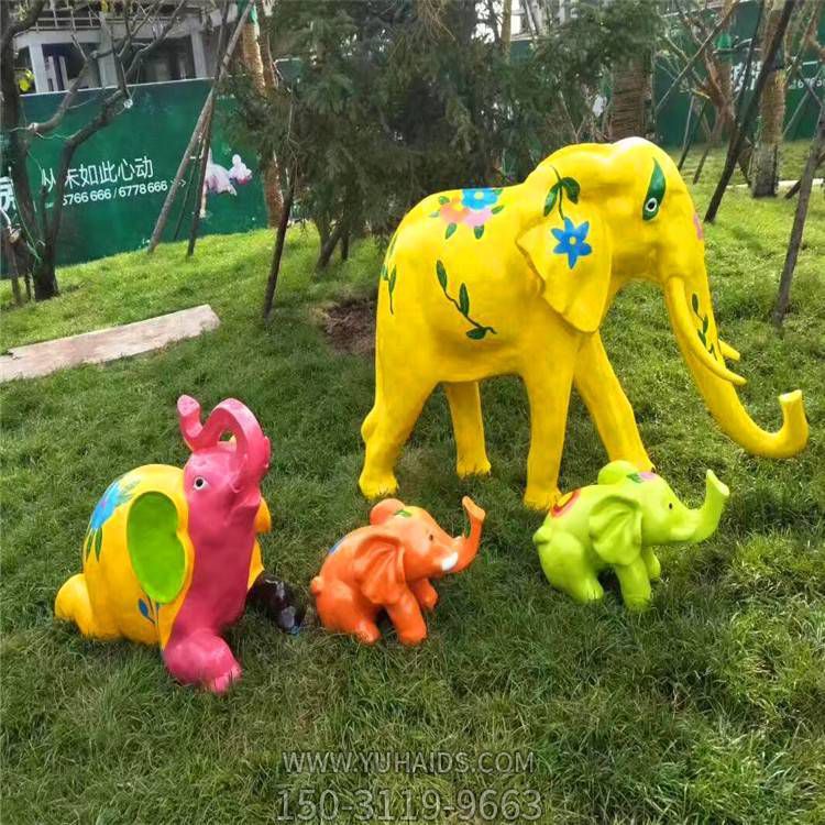 公园广场玻璃钢卡通彩绘园林景观动物大象摆件博鱼网页版