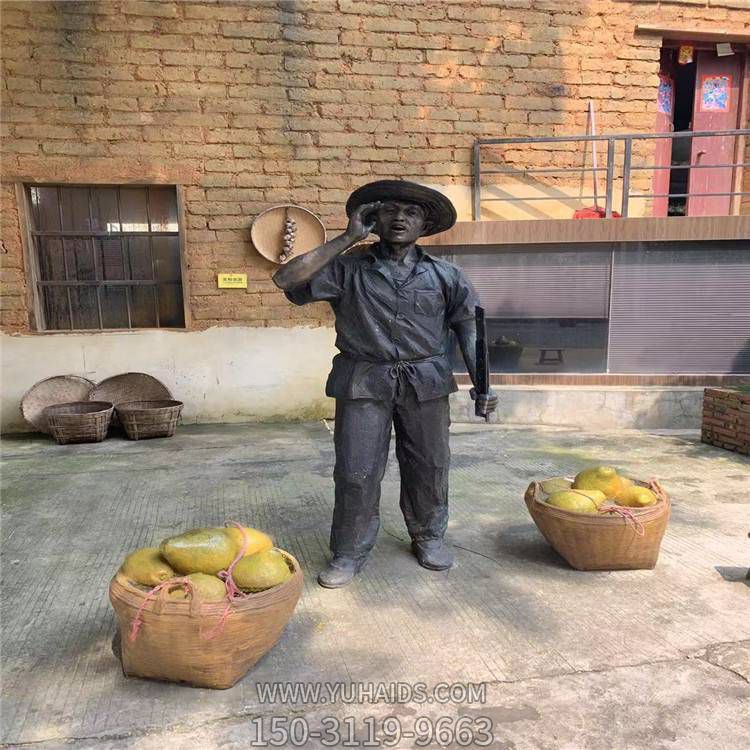 农耕主题玻璃钢人物博鱼网页版 园林景观仿铜摆件