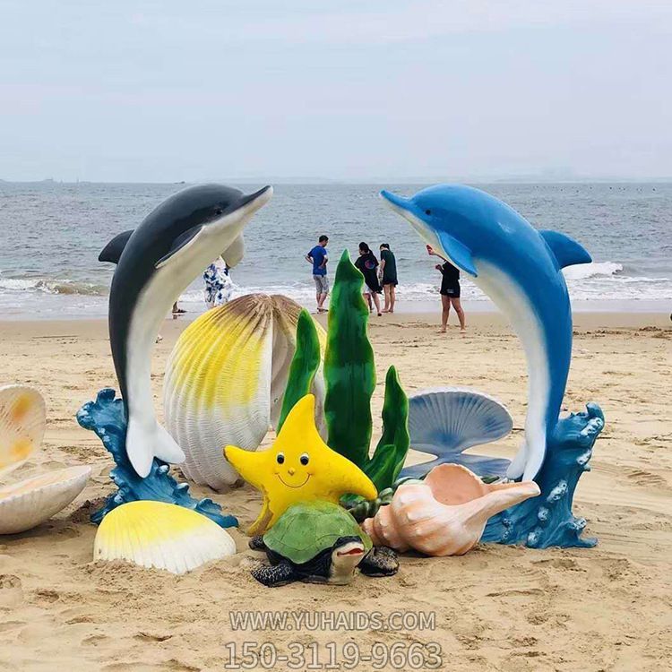 海边创意玻璃钢彩绘海洋动物海豚博鱼网页版